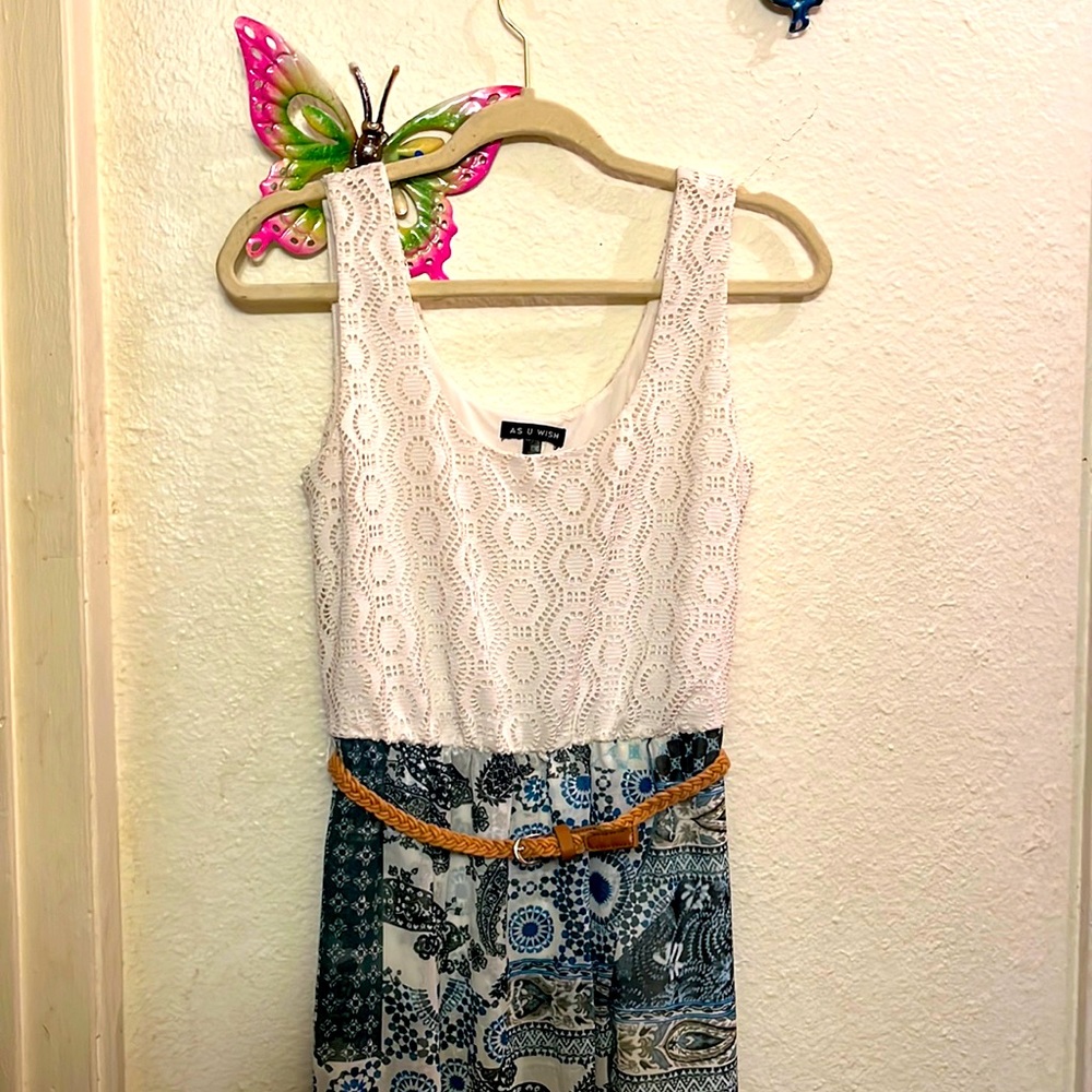 Long back short front blue dress lace top